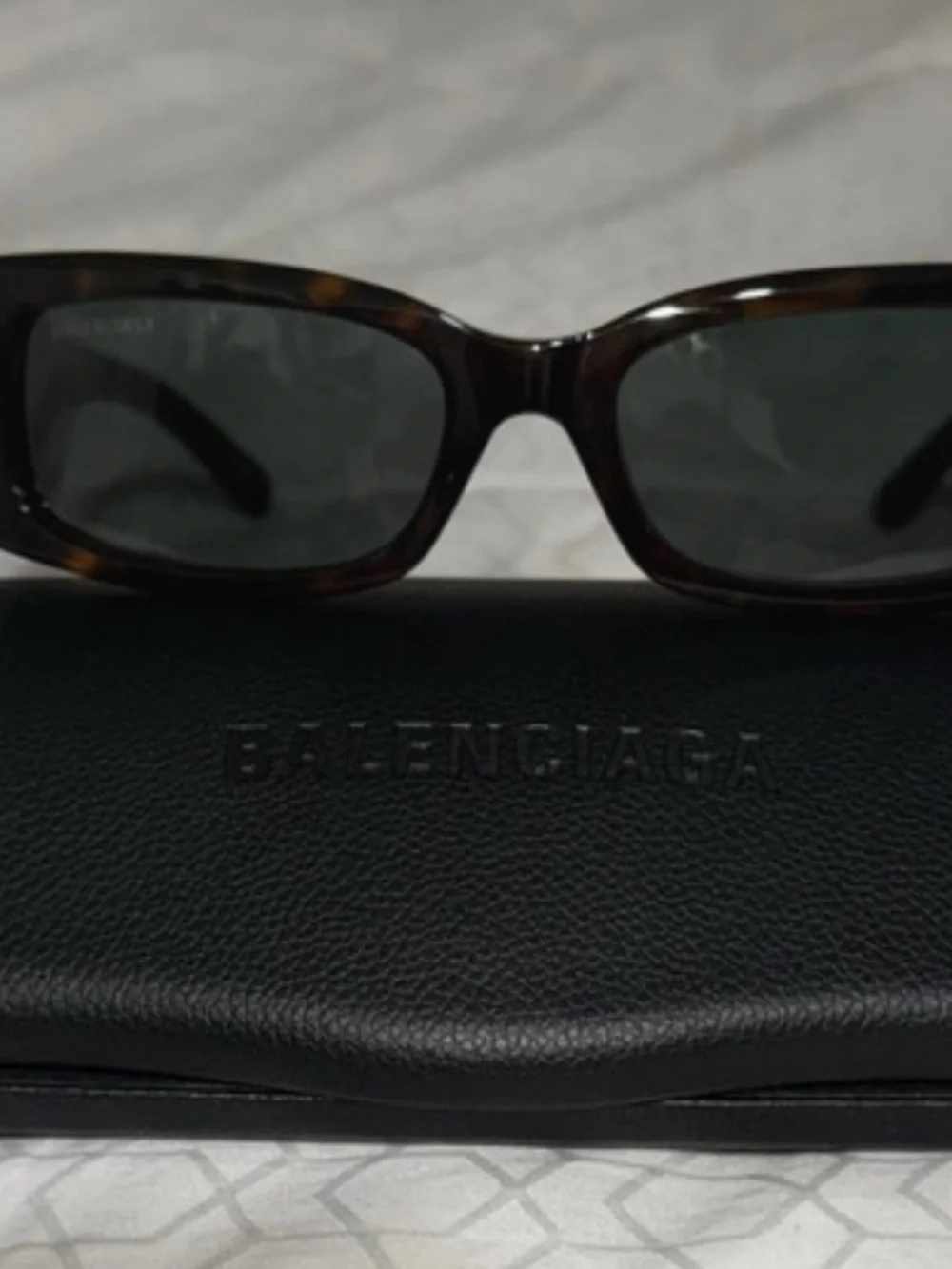 Balenciaga Black Rectangular Logo Sunglasses